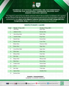 Nigeria Customs Announces Physical Screening, Documentation Exercise for Shortlisted Candidates 6 IMG 20260901 WA0049